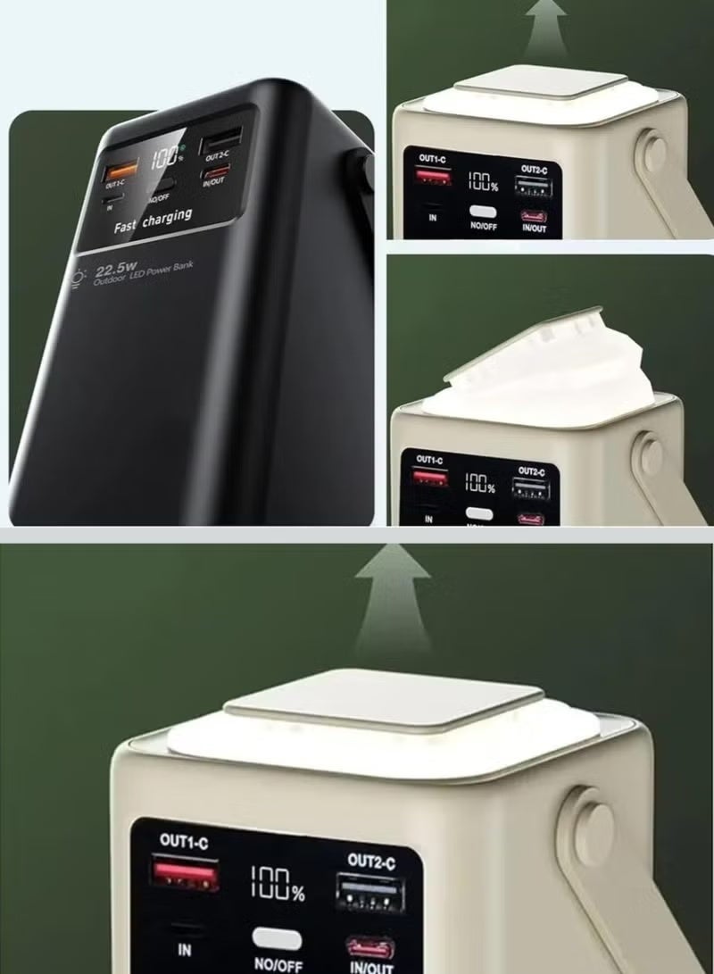 50000mAh Power Bank with Digital Display, 22.5W Fast Charging, Dual USB & Type-C Ports, 4 Built-in Cables (USB, Lightning, Type-C, Mini USB), LED Light, Portable Multi-Device Charger – White - Image 5